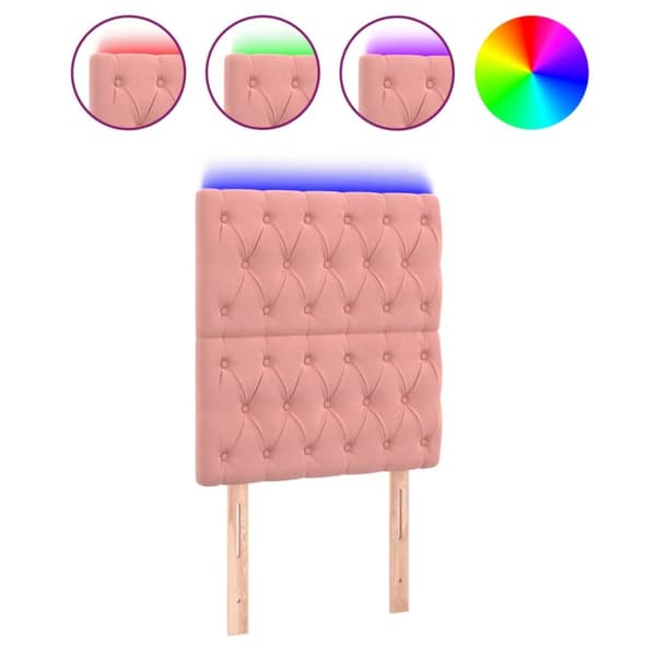 Sängyn pääty LED-valolla, pinkki, 80x7x118/128 cm, sametti