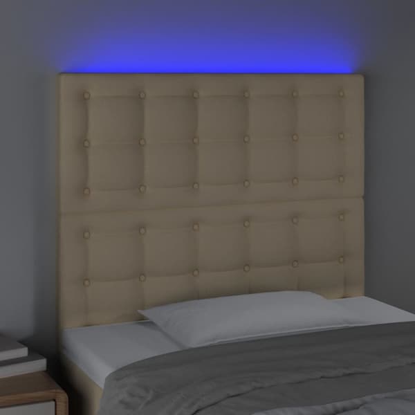 Sängyn pääty LED-valolla, kerma, 100x5x118/128 cm, kangas