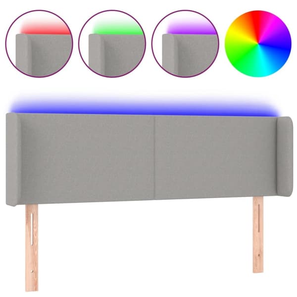 sengegavl med LED-lys 147x16x78/88 cm stof lysegrå