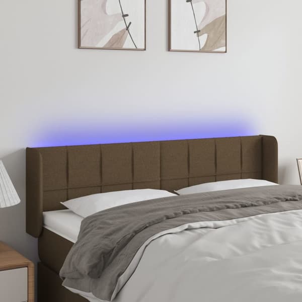 Sänggavel LED mörkbrun 147x16x78/88 cm tyg