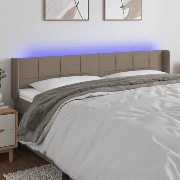 sengegavl med LED-lys 183x16x78/88 cm stof gråbrun
