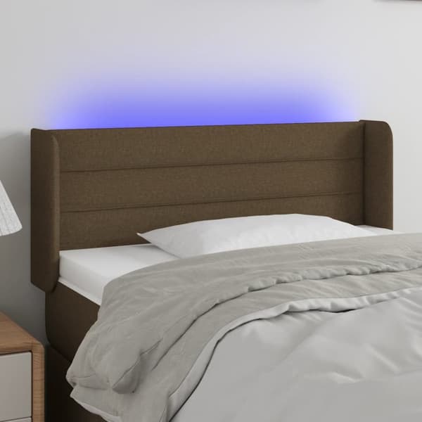 sengegavl med LED-lys 83x16x78/88 cm stof mørkebrun