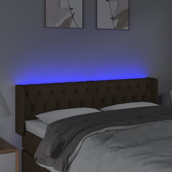 sengegavl med LED-lys 147x16x78/88 cm stof mørkebrun
