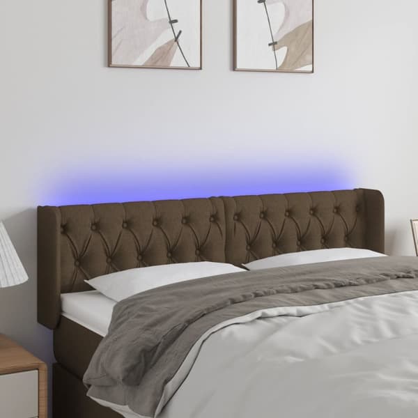 sengegavl med LED-lys 147x16x78/88 cm stof mørkebrun