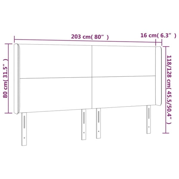 Sängyn pääty, jossa LED tummanruskea 203x16x118/128 cm kangas