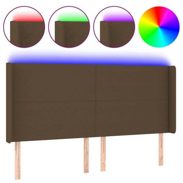 Sängyn pääty, jossa LED tummanruskea 203x16x118/128 cm kangas