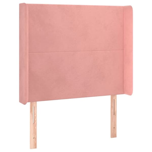 sengegavl med LED-lys 83x16x118/128 cm fløjl lyserød