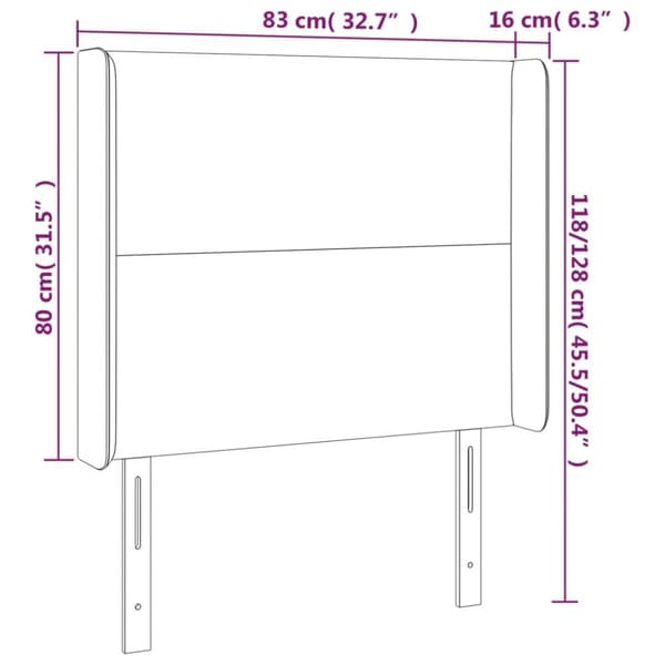 sengegavl med LED-lys 83x16x118/128 cm fløjl lyserød