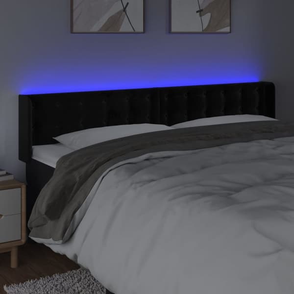 sengegavl med LED-lys 183x16x78/88 cm fløjl sort