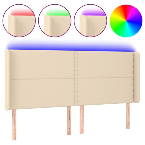 Sängyn pääty LED-valolla, kerma, 183x16x118/128 cm, kangas