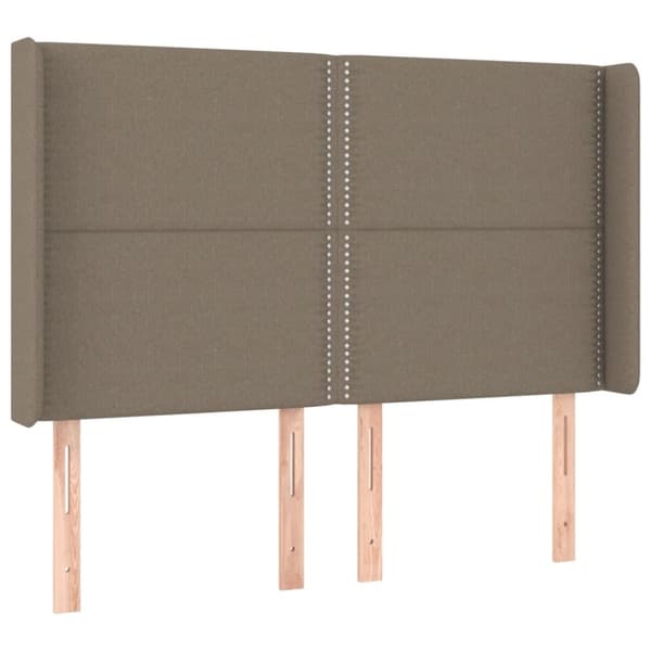 sengegavl med LED-lys 147x16x118/128 cm stof gråbrun