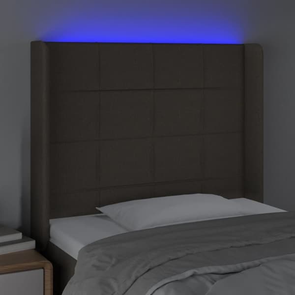 Sängyn pääty LED-valolla, taupe, 83x16x118/128 cm, kangas