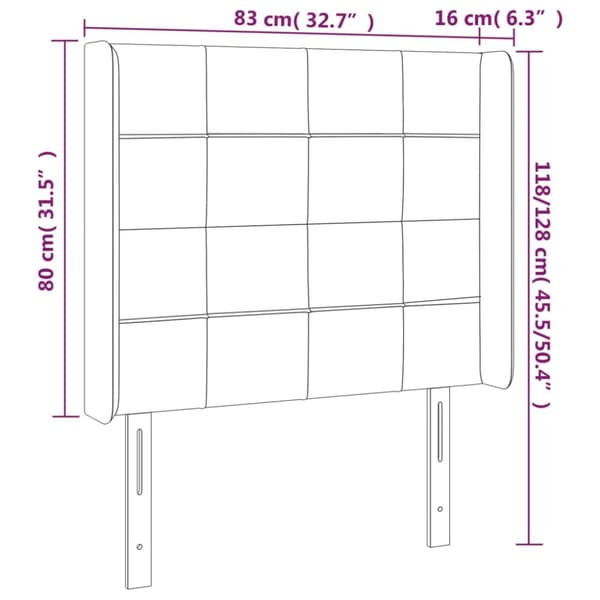 Sängyn pääty LED-valolla, taupe, 83x16x118/128 cm, kangas