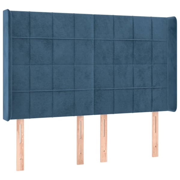 sengegavl med LED-lys 147x16x118/128 cm fløjl mørkeblå