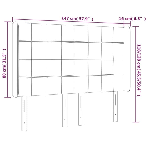 sengegavl med LED-lys 147x16x118/128 cm fløjl mørkeblå