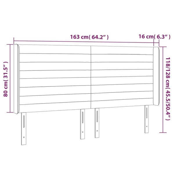 Sängyn pääty LED-valolla, musta, 163x16x118/128 cm, sametti