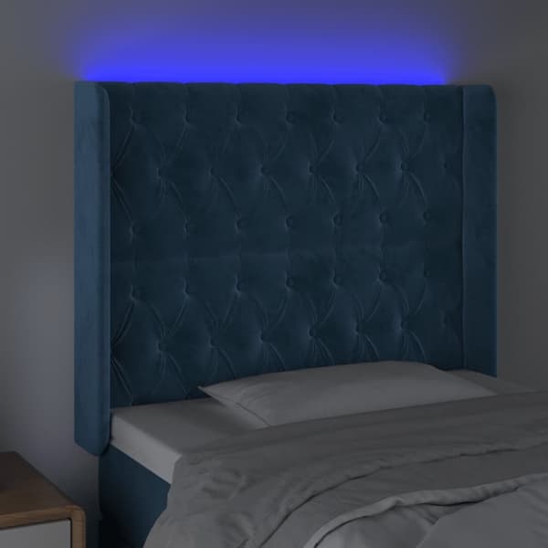 Sängyn pääty LED tummansinisellä 93x16x118/128cm samettia