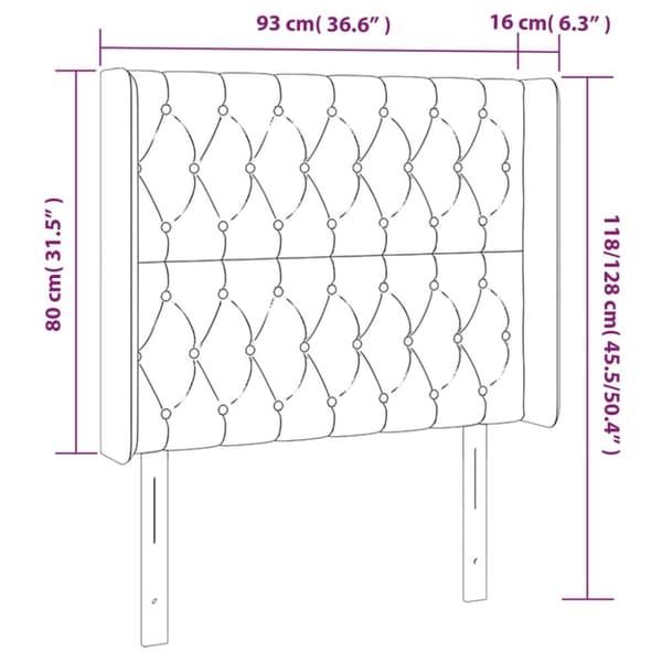 Sängyn pääty LED tummansinisellä 93x16x118/128cm samettia