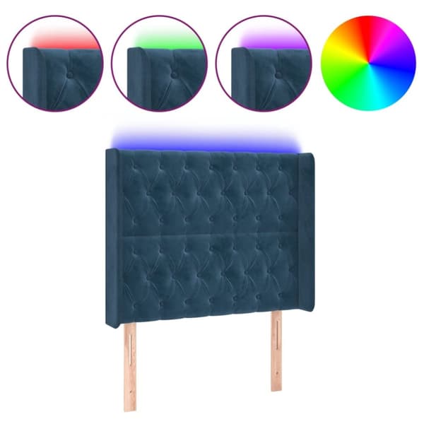 Sängyn pääty LED tummansinisellä 93x16x118/128cm samettia