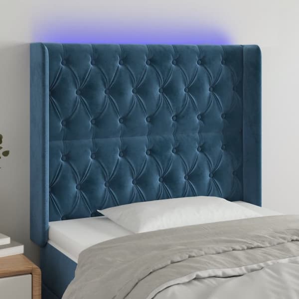 Sängyn pääty LED tummansinisellä 93x16x118/128cm samettia