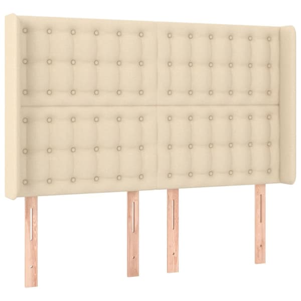 sengegavl med LED-lys 147x16x118/128 cm stof cremefarvet