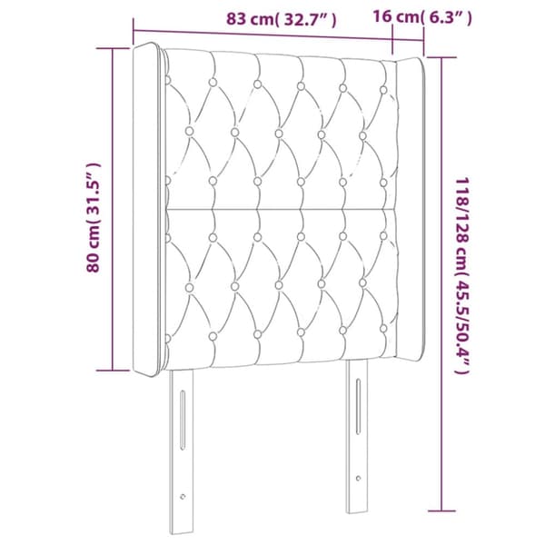 sengegavl med LED-lys 83x16x118/128 cm stof gråbrun