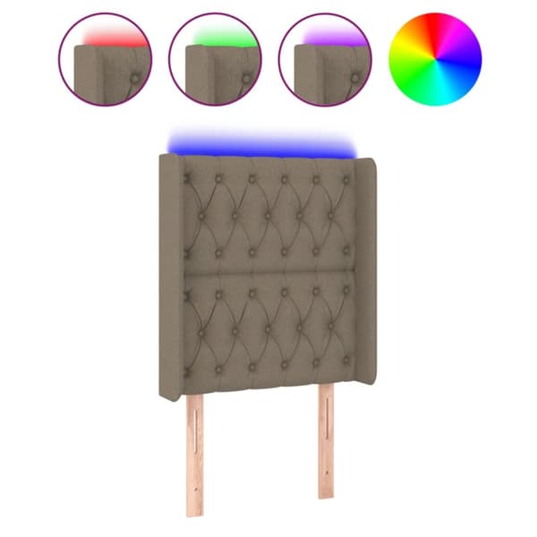 sengegavl med LED-lys 83x16x118/128 cm stof gråbrun
