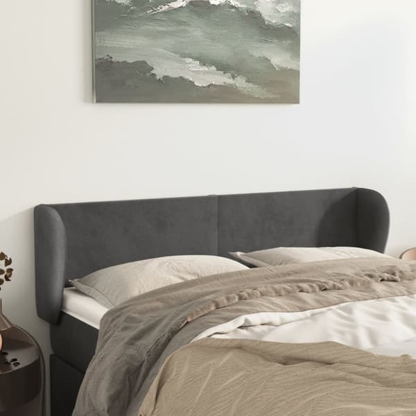 sengegavl med kanter 147x23x78/88 cm fløjl mørkegrå