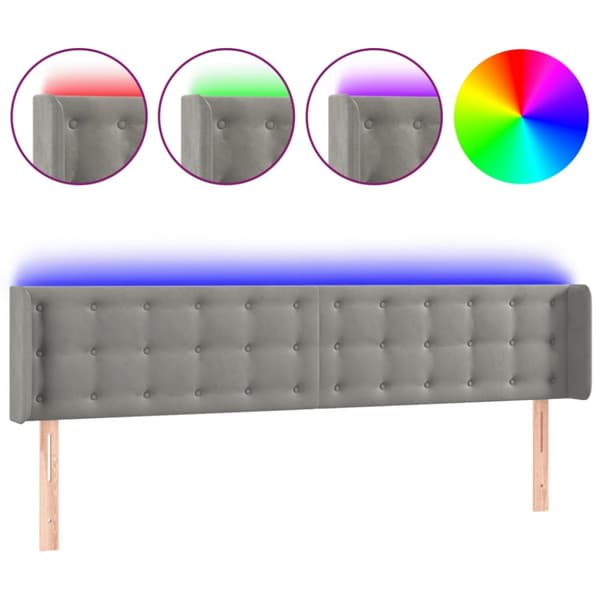 sengegavl med LED-lys 183x16x78/88 cm fløjl lysegrå