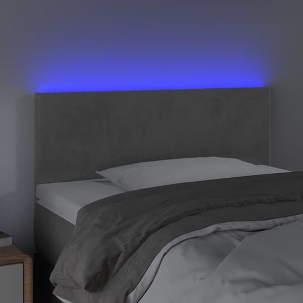 Sängyn pääty LED, vaaleanharmaa, 90x5x78/88 cm, sametti