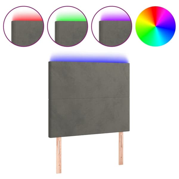 sengegavl med LED-lys 80x5x118/128 cm fløjl mørkegrå
