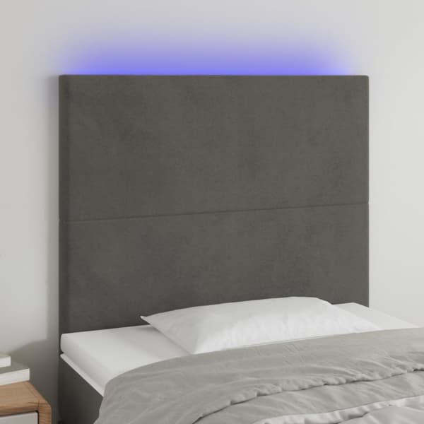 sengegavl med LED-lys 80x5x118/128 cm fløjl mørkegrå