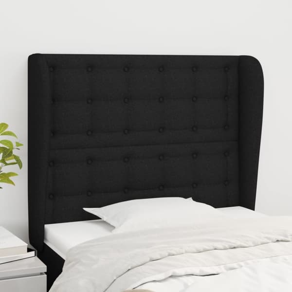 sengegavl med kanter 93x23x118/128 cm stof sort