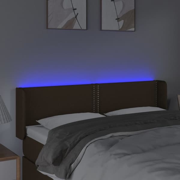 sengegavl med LED-lys 147x16x78/88 cm stof mørkebrun