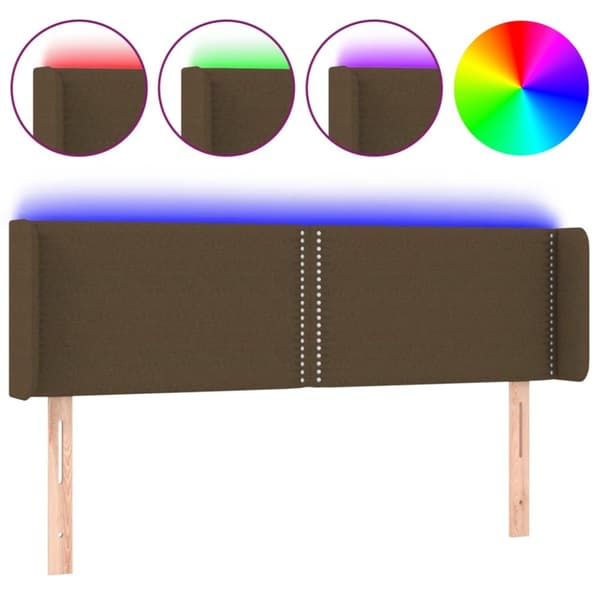 sengegavl med LED-lys 147x16x78/88 cm stof mørkebrun