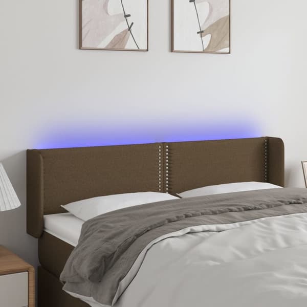 sengegavl med LED-lys 147x16x78/88 cm stof mørkebrun