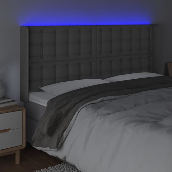 sengegavl med LED-lys 183x16x118/128 cm kunstlæder grå