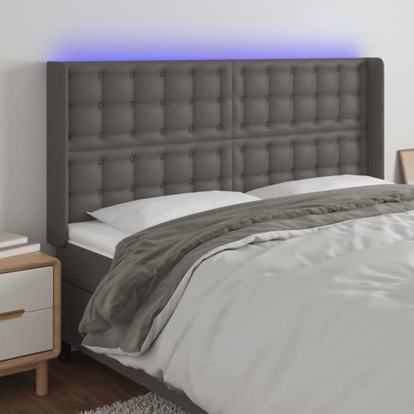 sengegavl med LED-lys 183x16x118/128 cm kunstlæder grå