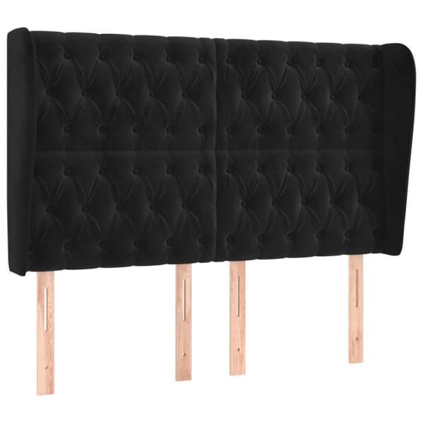 sengegavl med kanter 163x23x118/128 cm fløjl sort