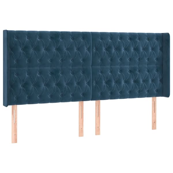 sengegavl med kanter 203x16x118/128 cm fløjl mørkeblå