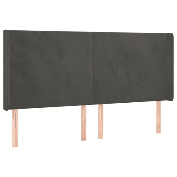 sengegavl med LED-lys 183x16x118/128 cm fløjl mørkegrå