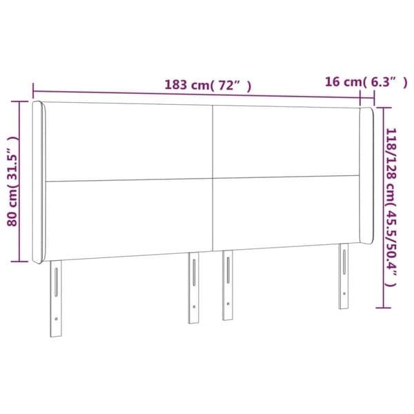 sengegavl med LED-lys 183x16x118/128 cm fløjl mørkegrå