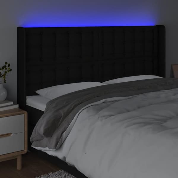 sengegavl med LED-lys 183x16x118/128 cm stof sort