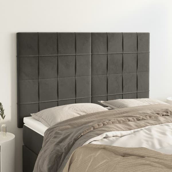 Sängyn päädyt, 4 kpl, tummanharmaa, 72x5x78/88 cm, sametti