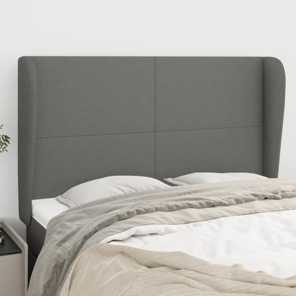 sengegavl med kanter 147x23x118/128 cm stof mørkegrå