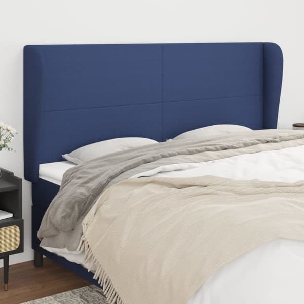 sengegavl med kanter 183x23x118/128 cm stof blå