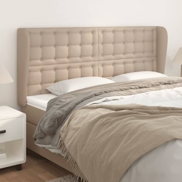 sengegavl med kanter 183x23x118/128 cm kunstlæder cappuccino