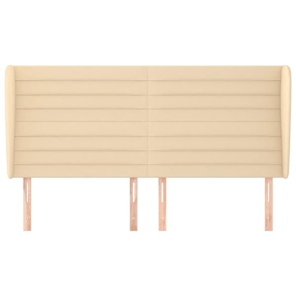 sengegavl med kanter 163x23x118/128 cm stof cremefarvet