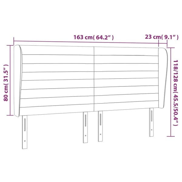 sengegavl med kanter 163x23x118/128 cm stof cremefarvet