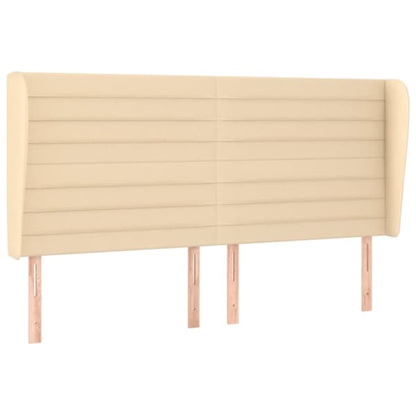 sengegavl med kanter 163x23x118/128 cm stof cremefarvet